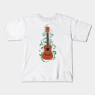 Mahogany Ukulele Flowering Vines Kids T-Shirt